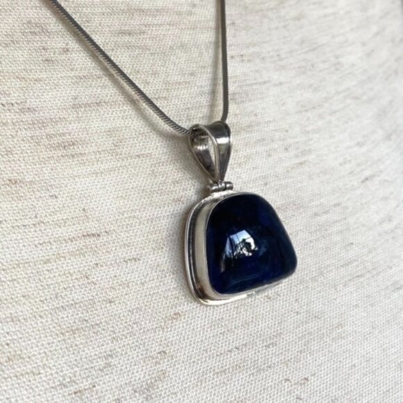 Sterling Silver 925 1.66" Sodalite Hinged Pendant Necklace 18" Snake Chain 24g - Picture 11 of 16